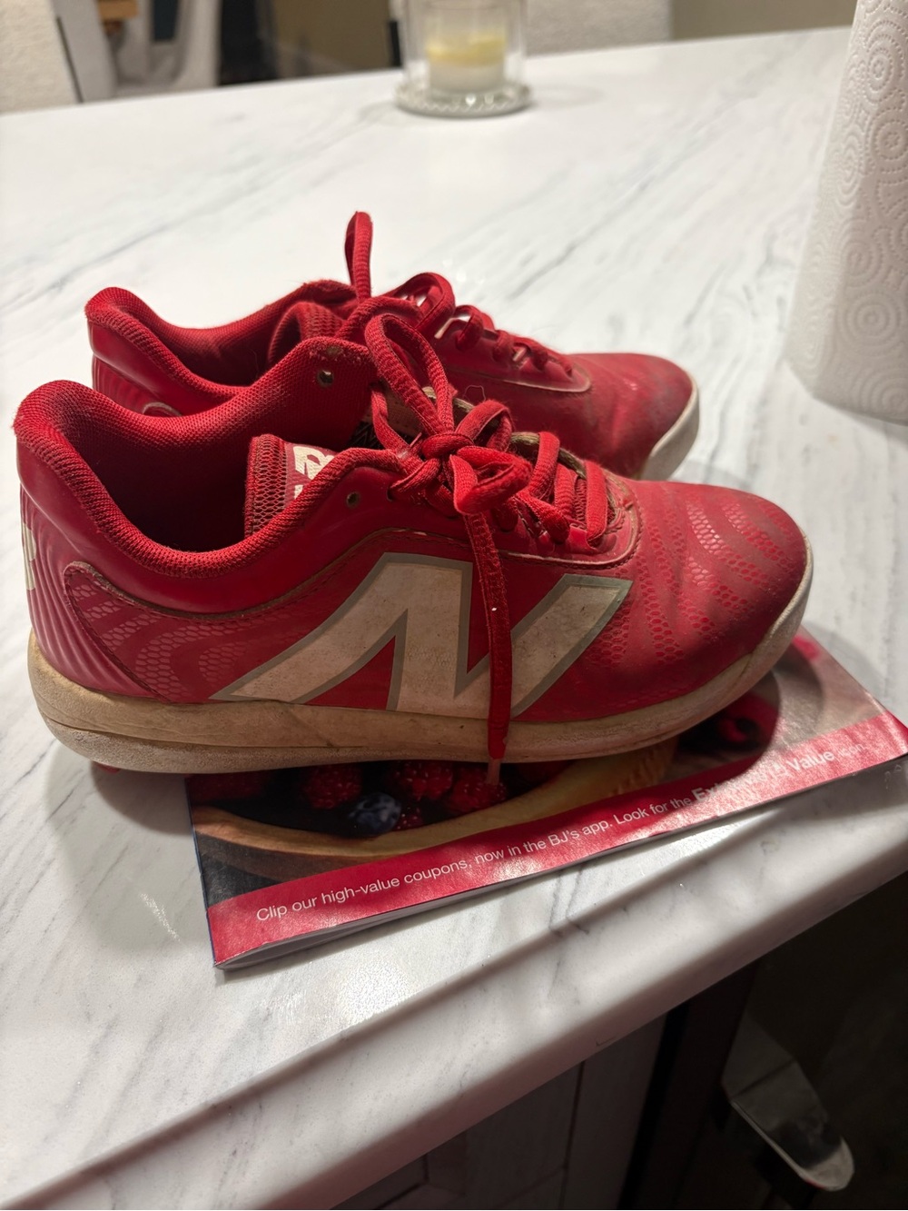 New Balance Red baseball cleats with White Logo size 2 youth boys